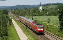 146 109-4 mit dem RE 5341 (Offenburg-Basel Bad Bf) bei Denzlingen 28.5.12. Wenige Tage sp�ter erhielt die Lok eine gr�ndliche W�sche mit Lackversiegelung(?) sowie eine neue Seitenreklamte.