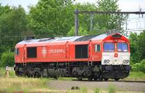 Die Class 66 DE6314  Hanna  steht abgestellt in Montzen-Gare(B) bei Wolken am 7.6.2012.