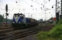 Die V107 von der Rurtalbahn f�hrt mit einem Bleizug aus Antwerpen-Lillo(B) nach Stolberg-Hammer bei der Ausfahrt in Aachen-West bei der Abendstimmung am 13.6.2012.