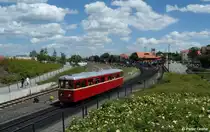 Triebwagen T 102 als Gast von der Selfkantbahn ( Geilenkirchener Kreisbahn ) als Sonderfahrt 89134 aus Wernigerode-Hasserode zur Jubil�umsveranstaltung   125 Jahre Schmalspurbahnen im Harz  , HSB Harzer Schmalspurbahnen, fotografiert bei der Einfahrt im Bhf. Wernigerode am 09.06.2012  --> der T 102 wurde 1950 von der Waggonfabrik Talbot, Aachen gebaut und war auf der Inselbahn Langeoog im Einsatz --> seit 1999 bei der Selfkantbahn