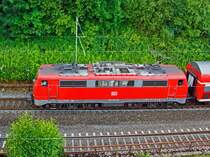 Von oben - 111 016-2 mit RE 9 (Rhein-Sieg-Express) Aachen - Kln - Siegen am 05.07.2012 kurz vor dem Bahnhof Betzdorf (Sieg).