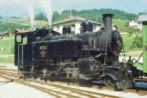 BC Museumsbahn - ex BFD HG 3/4 3 am 13.07.1996 in Montbovon - Zahnrad-Dampflok - Baujahr 1913 - SLM2317 - 440 KW - Gewicht 44,00t - L�P 8,76 - zul�ssige Geschwindigkeit A45/20Z km/h - �17.06.1989 - Lebenslauf: BFD HG 3/4 3 - 1925 FO HG 3/4 3 - 1969 BC HG 3/4 3 - Hinweis: Lok mit Sonderzug bei GFM und MOB unterwegs, die Fahrzeugserie bestand aus 10 Lokomotiven mit den Nummern 1 bis 10.
