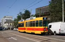 Am 27.Juni 2012 werden Testfahrten mit allen Fahrzeugen, die den neuen IBIS Bordrechner eingebaut haben, gemacht. Hier sehen wir den Be 4/6 228 von der BLT auf der Fahrt Richtung Depot Wiesenplatz.