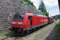 DB-Regio Lok 146 115-1 bei der �bergabe des GGths Bromberg in Seebrugg. Der Wagen stand bei der Jubil�umsveranstaltung  125 Jahre H�llentalbahn  im Bahnhof Titisee und beherbergte eine Ausstellung.