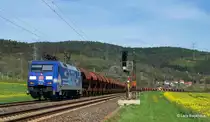 TFG 152 138-4  ALBATROS  hat am 28.04.12 einen Schotterzug am Haken und bringt diesen Richtung Bad Hersfeld. Ludwigsaum�hle.