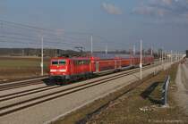 111 065 mit RE am 09.03.2012 bei Hattenhofen
