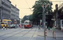 Wien Wiener Stadtwerke-Verkehrsbetriebe (WVB) SL 8 (E1 4829 (SGP 1974)) XVI, Ottakring / VIII, Josefstadt, Lerchenfelder Gürtel / Thaliastraße im Juli 1977. - Scan eines Diapositivs. Kamera: Leica CL.