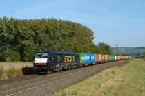 189 115 ETCS mit einem Containerzug am 24.09.2011 unterwegs bei Himmelstadt.