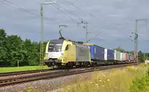 ES 64 U2-011 MRCE Dispolok-TXL mit KLV-Zug in Richtung Ansbach.Bild entstand in Oberdachstetten am 18.7.2012