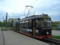 TW 59 (Baujahr 1961), ex Erfurt TW 134, war bis Anfang der 90`er im planm��igen Dienst. 1999 wurde er als Traditionswagen umgebaut und dreht seitdem f�r Sonderfahrten (z.B. Hochzeiten) seine Runden. Der Fahrgastraum wurde durch eine Bar, bequemen Sitzpl�tzen mit Tischen und einem WC liebevoll umgestaltet! 11.06.05