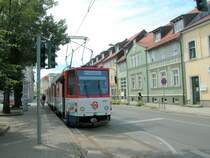 Strausberg Strausberger Eisenbahn GmbH SL 89 (KT8D5 23) August-Bebel-Straße / Endhaltestelle Lustgarten am 24. Juli 2012.