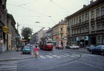 Wien Wiener Stadtwerke-Verkehrsbetriebe (WVB) SL 10 (E 4443 (Lohnerwerke 1964)) XIV, Penzing, Linzer Straße / Reinlgasse im Juli 1977. - Scan eines Diapositivs. Kamera: Leica CL.