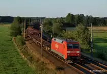 152 056-8 hat am 1.08.12 einen leeren, gemischten G�terzug am Haken und passiert Ramelsoh.