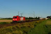 185 399 mit einem G�terzug am 28.08.2011 unterwegs bei Stephansposching.