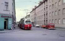 Wien WVB SL 26 (E1 4553) Konstanziagasse / Langobardenstrasse im Juli 1977.