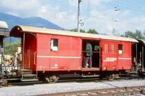 D� 4054 - Gep�ckwagen am 27.08.1998 in Untervaz - Baujahr 1897 - SIG/RhB - Fahrzeuggewicht 8,00t - Zuladung 10,00t - L�P 9,54m - zul�ssige Geschwindigkeit 60 km/h.-  �2=22.06.1993 - RhB-Logo - Lebenslauf: ex AB 20 - 1899 AB 110 - 1926a - 1928 Umbau zu F 4054 - 1964 D� 4054 - 02/1999 versetzt ins Misox - 12/03 an SEFT D 4011 - Hinweis: gescanntes Dia
