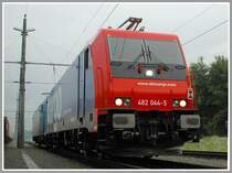Premiere in der Steiermark. Erstmals kam eine SBB Maschine (482 044-5)nach Graz. Nach Einstellungsarbeiten am 3.7.2006 in der Traktion des Graz-K�flacherbahnhofes verlie� sie, kalt geschleppt, die Steiermark am Abend mit dem LTE Containerzug G 43938.