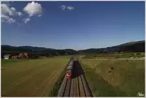 Ein Talenttriebwagen 4024 f�hrt als R 1713 von M�rzzuschlag nach Friesach.
St.Lorenzen 14.08.2012