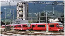 Die vierteiligen ABe 4/16 3101 und 3103 in Landquart. (16.08.2012)