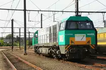 Eine Diesellok von Vossloh Lok G2000BB von Railtraxx steht in Montzen-Gare(B) bei Sommerwetter am 19.8.2012.