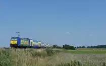 146 519-4 fuhr am 25.07.2012 mit einem Metronom nach Hamburg, hier zwischen Bremen und Hamburg.