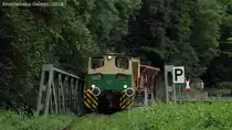 BEG D1 mit den Wagen 510 und 43 (Rollwagen) auf dem Weg von Burbrohl nach Brohl-L�tzing. Brohltalbahn am 15. August 2012.