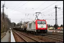 185 650-9 von ITL f�hrt mit einem Kesselwagenzug �ber die Siebenbogenbr�cke in F�rth. Gr��e zur�ck an den netten Lokf�hrer. Bild entstand am 14. M�rz 2012