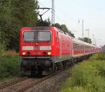 143 250-9+112 182-1(hinten)mit Sonderzug 2670 von Warnem�nde nach Berlin-Gesundbrunnen bei der Durchfahrt in Rostock-Bramow.02.09.2012 