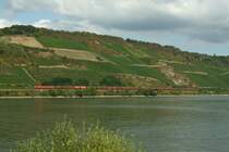 185 360 und 185 359 beim Ziehen eines Kohleg�terzuges auf der KBS 471 zwischen Oberspay und Boppard.
Oberspay, der 1.9.12