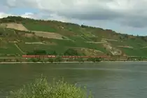 185 360 und 185 359 beim Ziehen eines Kohleg�terzuges auf der KBS 471 zwischen Oberspay und Boppard.
Oberspay, der 1.9.12