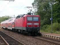Am Zugende der RB schiebt 143 850-6 ihren Dienst. Kps, 11.07.2006.