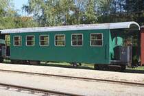 Der ehemalige WLB Beiwagen 49 wurde 2001/02 in Rum�nien umgebaut und auf 760mm umgespurt und als C4i/s 3349 bezeichnet. Das Bild vom 09.09.2012 zeigt den Wagen im Bf. Alt Nagelberg. 

