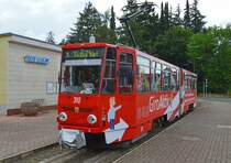 Stra�enbahnwagen 310 der TWSB (ČKD Prag, KT4D, ex-Erfurt) auf die Schleife Tabarz/Th�ringer Wald, �berlandlinie 4; 31.08.2012 
