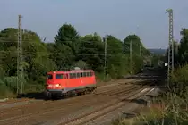 Die 110 457 am Abend des 04.09.2012 Lz in Eschweiler Hbf richtung Aachen.