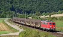 Der Henkelzug DGS 75869 Langenfeld - Wassertr�dingen wird am 6.09.12 von 139 287-7 der BayernBahn bespannt und rollt bei Harrbach Richtung W�rzburg.