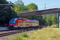 Dieseltriebwagen 648 706 / 206 (Alstom Coradia LINT 41) der DreiL�nderBahn als RB 95 (Dillenburg-Siegen-Au/Sieg), f�hrt am 08.09.2012 in den Bahnhof Kirchen/Sieg ein.