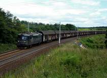 182 118 mit einem Schiebewandwagenzug am 21.07.2012 unterwegs bei Slubice.