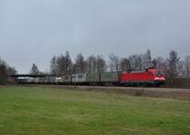 182 014 am KGAG 43933 (Wenzel-KLV) von Neuss Gbf nach Kalsdorf am 20.03.2008 unterwegs zwischen Plattling und  Langenisarhofen.