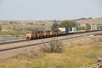 Union Pacific 7843(AC45CCTE), 4290(SD70M), 3906(SD70M), und 4213(SD70M) F�hrte 15.9.2012 einem Zug in Bailey Yard Rangeirbahnhof, North Platte Nebraska.