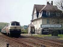 Bahnhof Brandoberndorf - Ausfahrt frei Richtung Hasselborn/Gr�venwiesbach, 1. H�lfte der 1980iger Jahre.