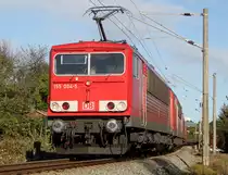 155 004-5+155 091-2 mit 52673(Rostock Seehafen-Seddin)bei der Durchfahrt  in der G�terumfahrung beim Rostocker Hbf.07.10.2012