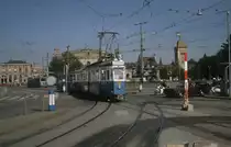 Z�rich VBZ Tram 3 (Be 4/4 1364) Bahnhofbr�cke / Central im Juli 1983.