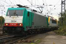 Die Cobra 2834 zieht 1860 und 1805 von der SNCB nach Belgien. Aufgenommen in Aachen-West am 14.10.2012.