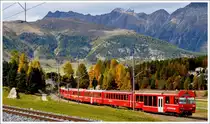 R1952 mit Steuerwagen 1752 am Zugschluss verl�sst Pontresina Richtung Samedan und Scuol-Tarasp (11.10.2012)