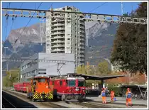 Gm 3/3 und Ge 4/4 II 628  S-chanf  in Landquart. (20.10.2012)