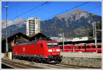 185 096-5 in Landquart. Am Abend sah ich sie mit einem leeren Oelzug nach Basel abfahren. (20.10.2012)