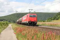 HGK 185 631-9 mit Kesselwagenzug in Fahrtrichtung S�den. Aufgenommen bei Harrbach am 10.07.2012.