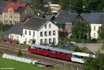 DR 171 056-5 mit Beiwagen 972 711-0 + DR 772 312-5 auf der Erzgebirgischen Aussichtsbahn, ex KBS 536 Annaberg-Buchholz - Schwarzenberg, fotografiert im Bhf. Markersbach am 20.09.2009 