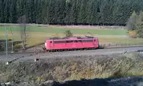151 134 ist am 20.10.2012 als T xxxxx Probstzella - Pressig Rothenkirchen auf der Frankenwaldbahn unterwegs. 