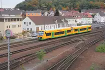 Oberpfalzbahndoppel bei der Einfahrt in den Bahnhof Schwandorf.14.10.2012.